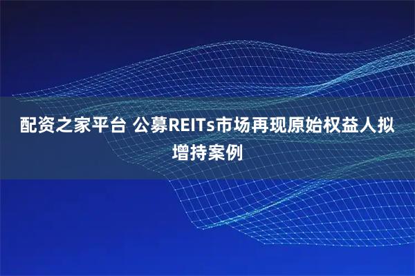配资之家平台 公募REITs市场再现原始权益人拟增持案例